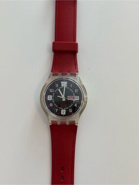Vintage Red Swatch Watch "Ruby Touch" SUJK701 2006 *NEEDS BATTERY*